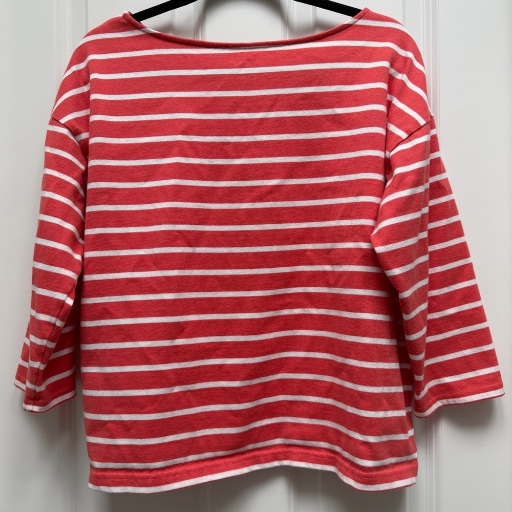 L.L. Bean Heritage Mariner Top Boatneck 3/4 Sleeve Striped Coral Size M - Picture 7 of 11